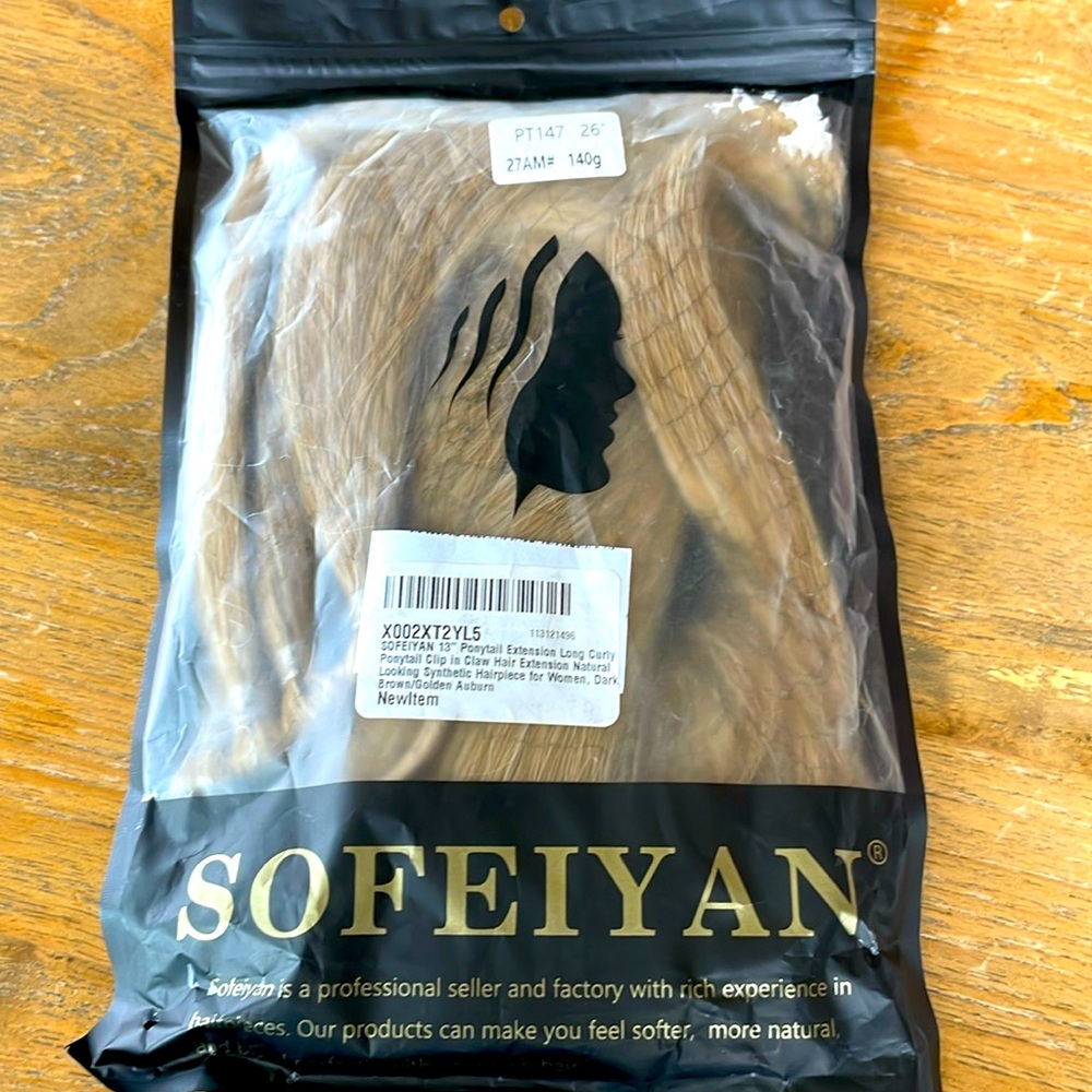 Sofeiyan 13” Ponytail Extension Long Curly golden auburn